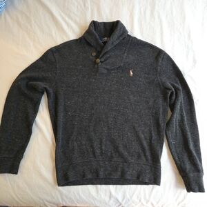 Ralph Lauren Dark Gray Shawl Button Neck Turtleneck Sweater Cotton